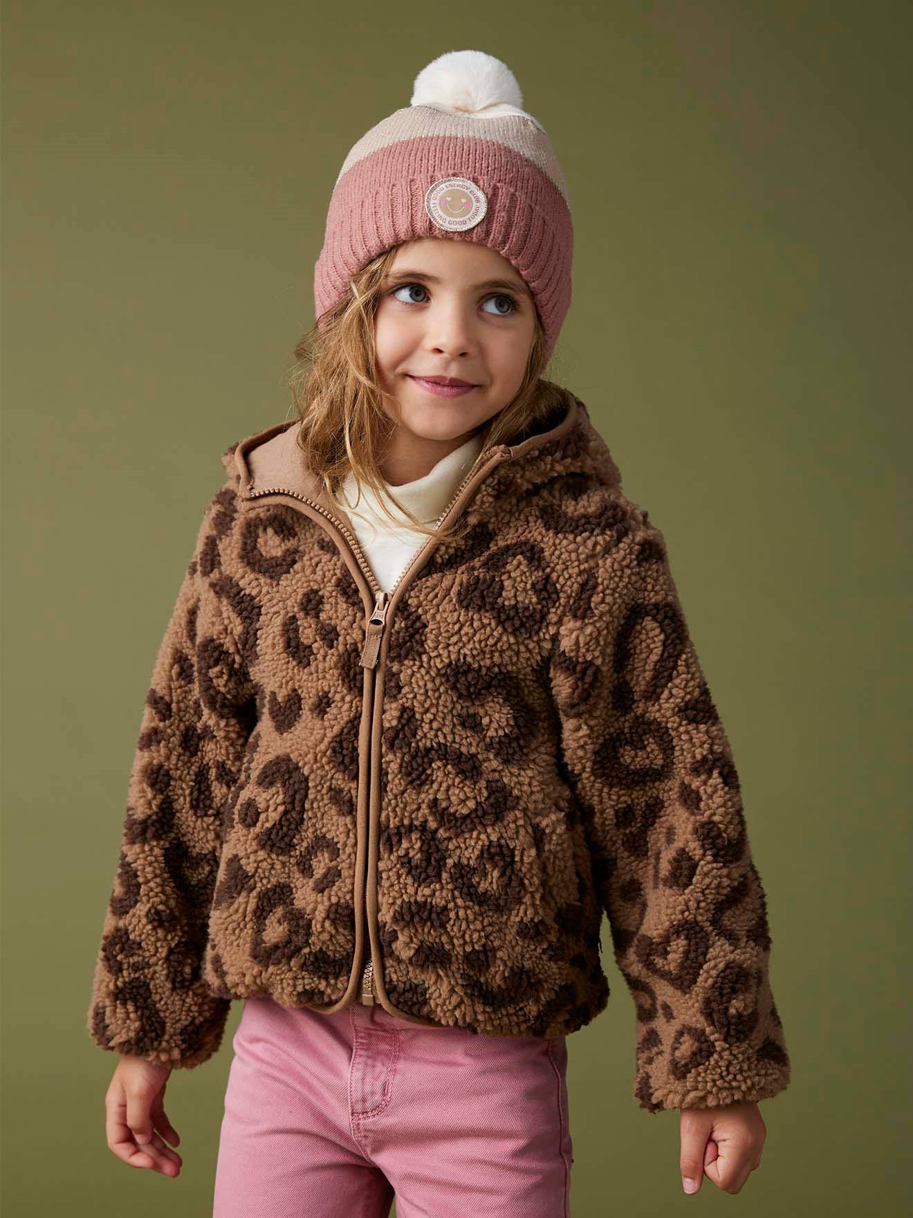 Hooded Jacket in Sherpa with Leopard Print
