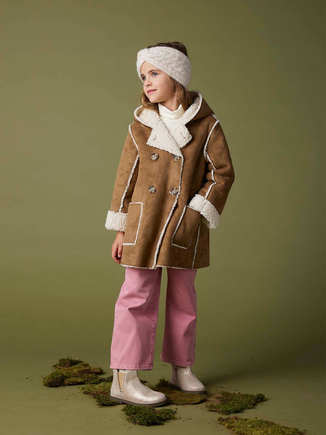 Shearling-Type Coat with Hood