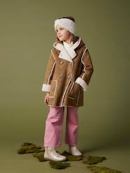 Girls-Coats & Jackets-Shearling-Type Coat with Hood for Girls