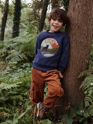 -Corduroy Cargo Trousers Lined in Jersey, for Boys