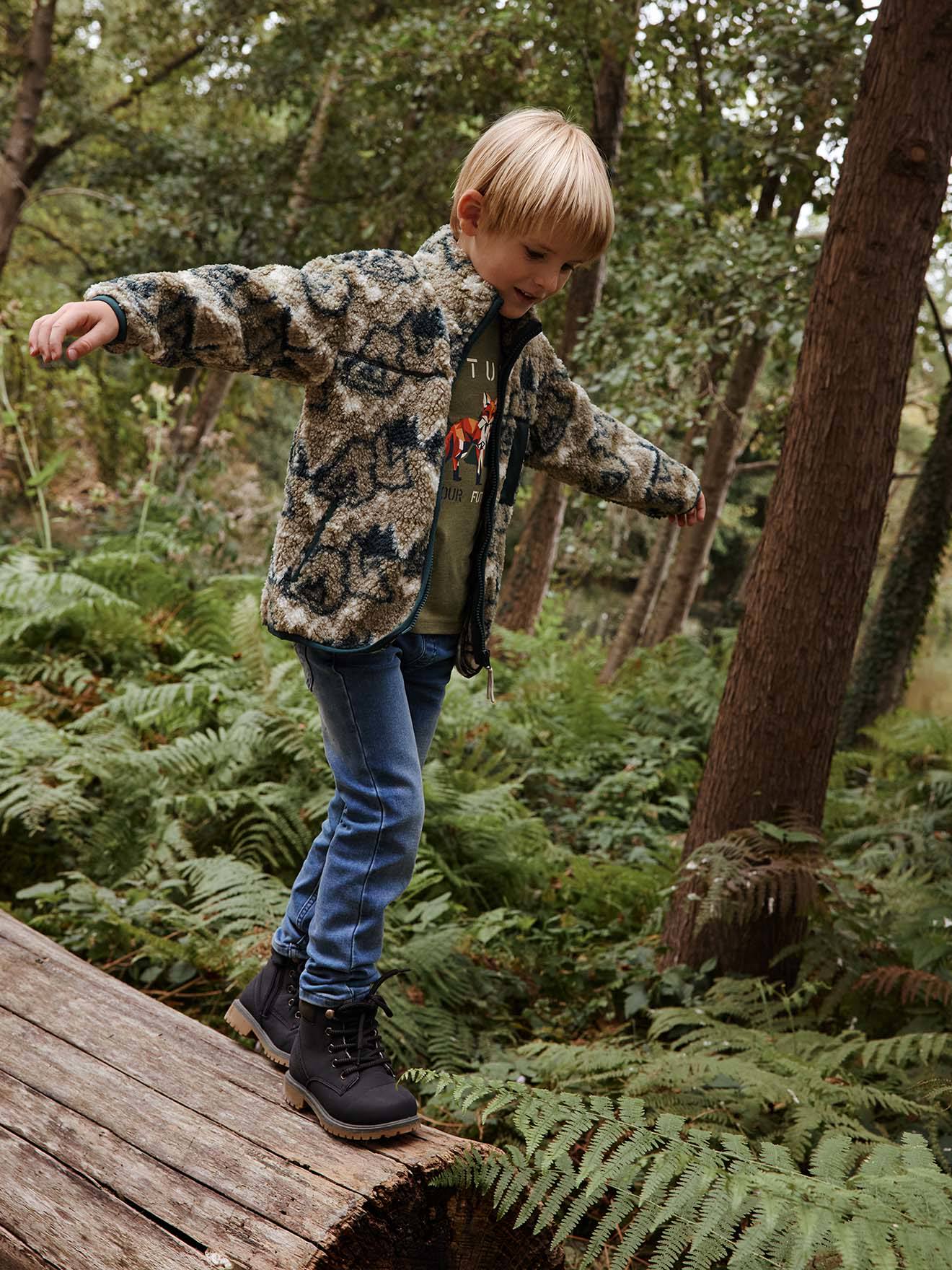 Straight Cut Denim-Effect Fleece Trousers