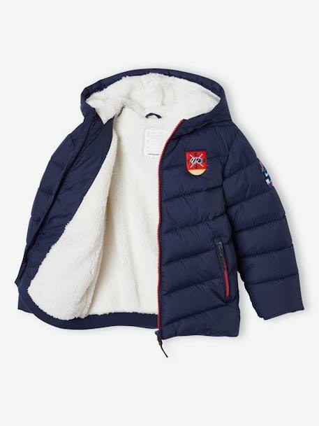 Hooded Ski Jacket, Sherpa Lining, for Boys navy blue 