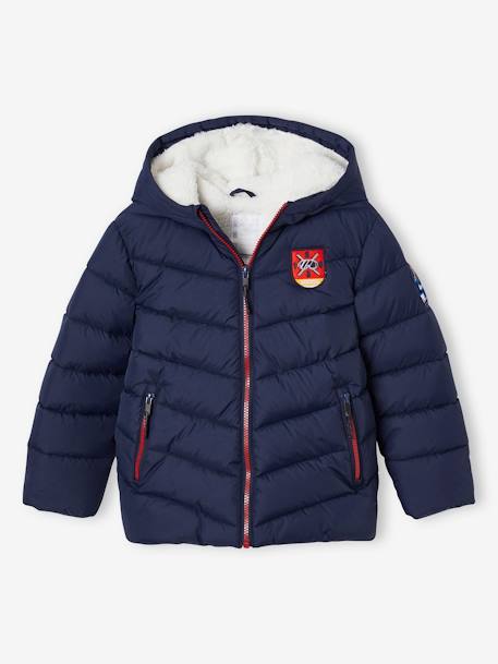 Hooded Ski Jacket, Sherpa Lining, for Boys navy blue 