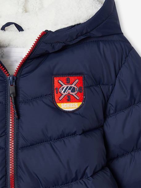 Hooded Ski Jacket, Sherpa Lining, for Boys navy blue 