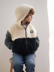 Boys-Cardigans, Jumpers & Sweatshirts-Colourblock Sherpa Jacket with Zip & Hood for Boys