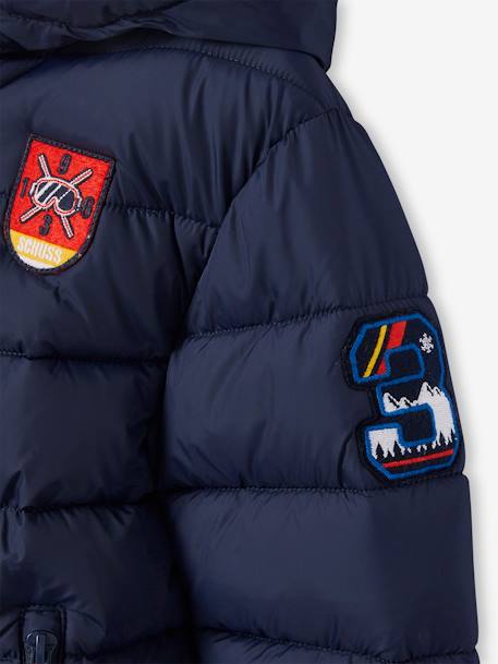 Hooded Ski Jacket, Sherpa Lining, for Boys navy blue 