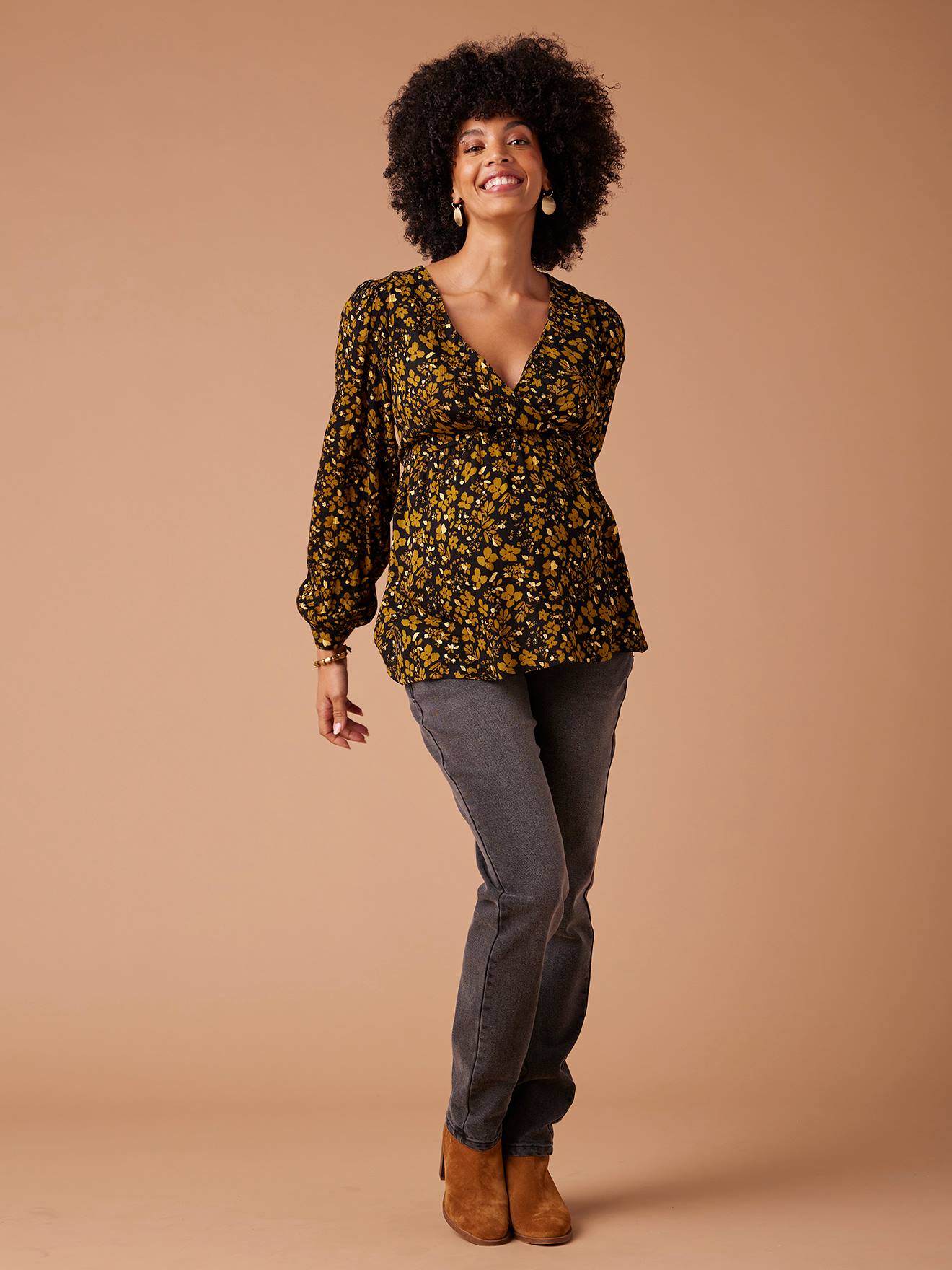 Floral Printed Blouse with Iridescent Details for Maternity