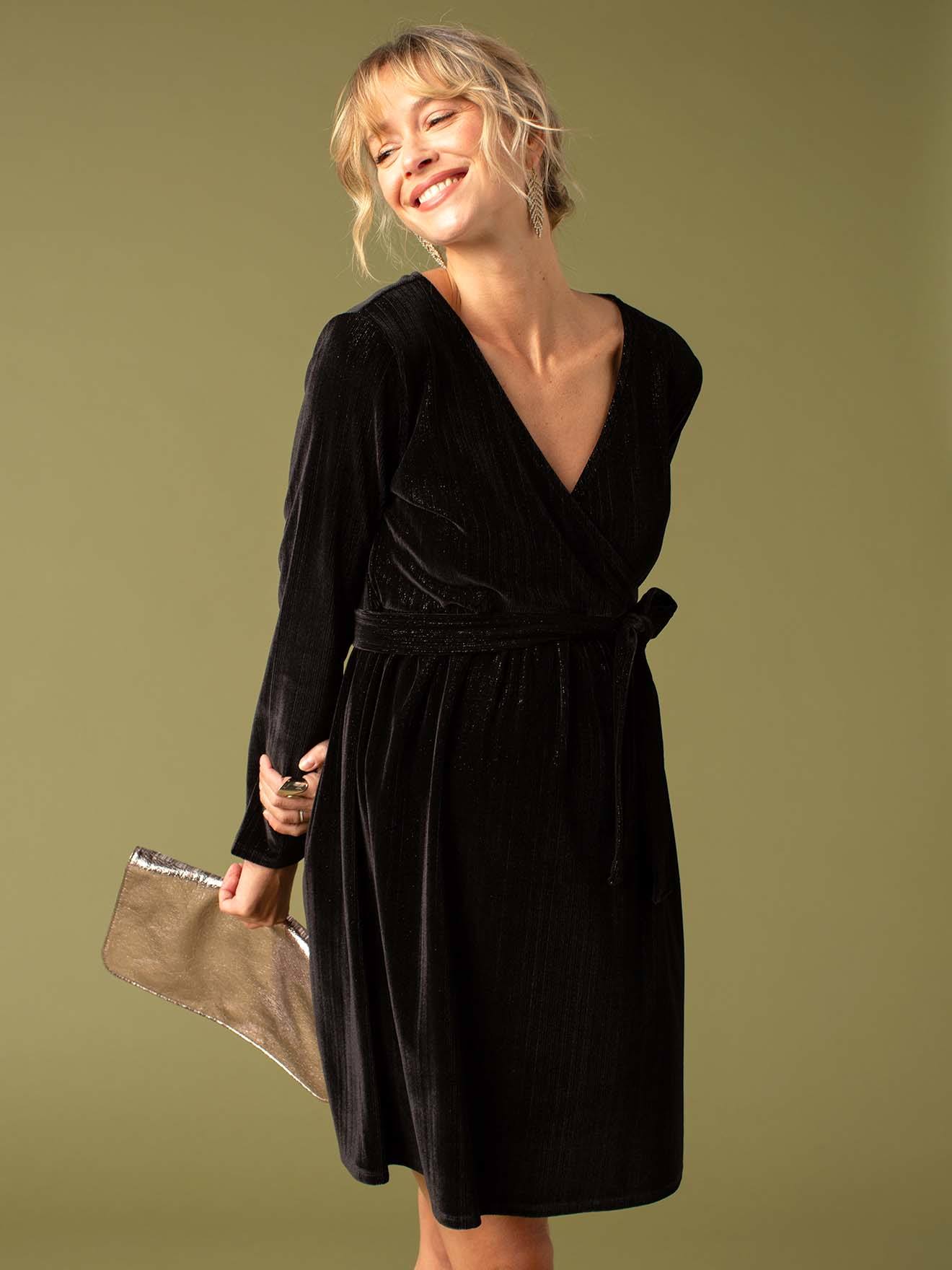 Crossover-Effect Dress in Velour for Maternity