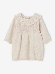 -Knitted Dress with Frilled Collar for Babies