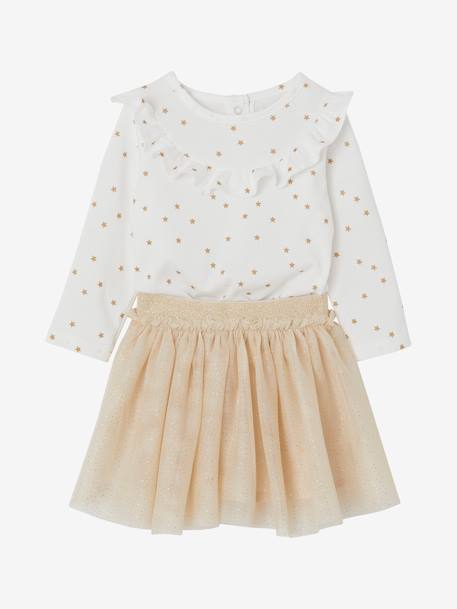 Occasion Wear Combo, Star Top + Sparkling Skirt for Baby Girls gold 