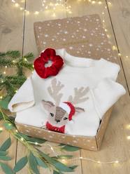 Girls-Christmas Gift Box with Jacquard Knit Reindeer Jumper + 2 Scrunchies for Girls