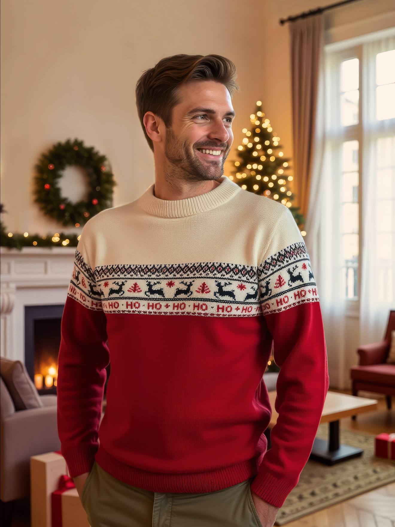 Jacquard Knit Christmas Jumper for Adults, Family Capsule Collection red,  Maternity Vertbaudet
