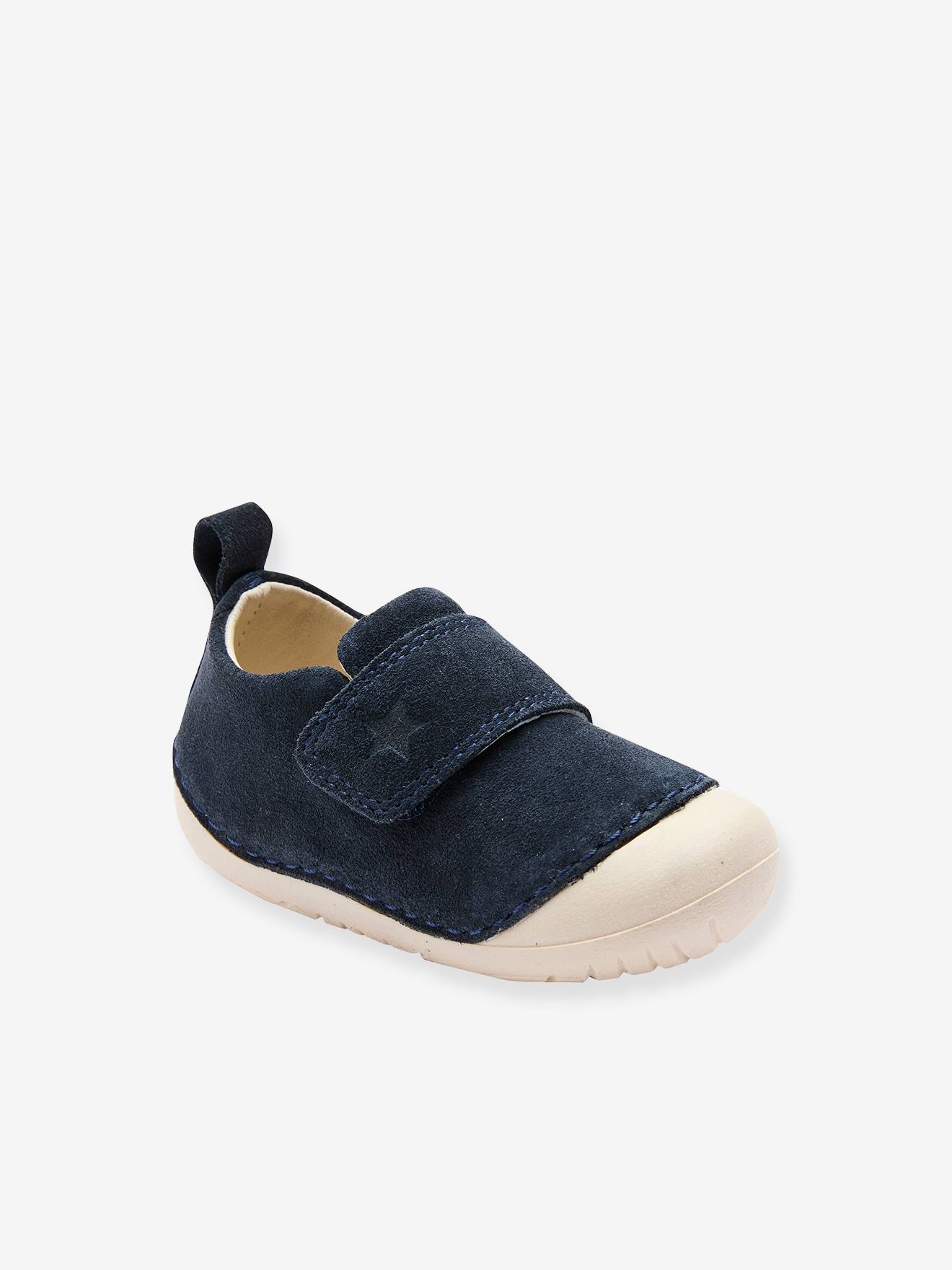 Soft Pram Shoes with Hook Loop Strap for Babies navy blue