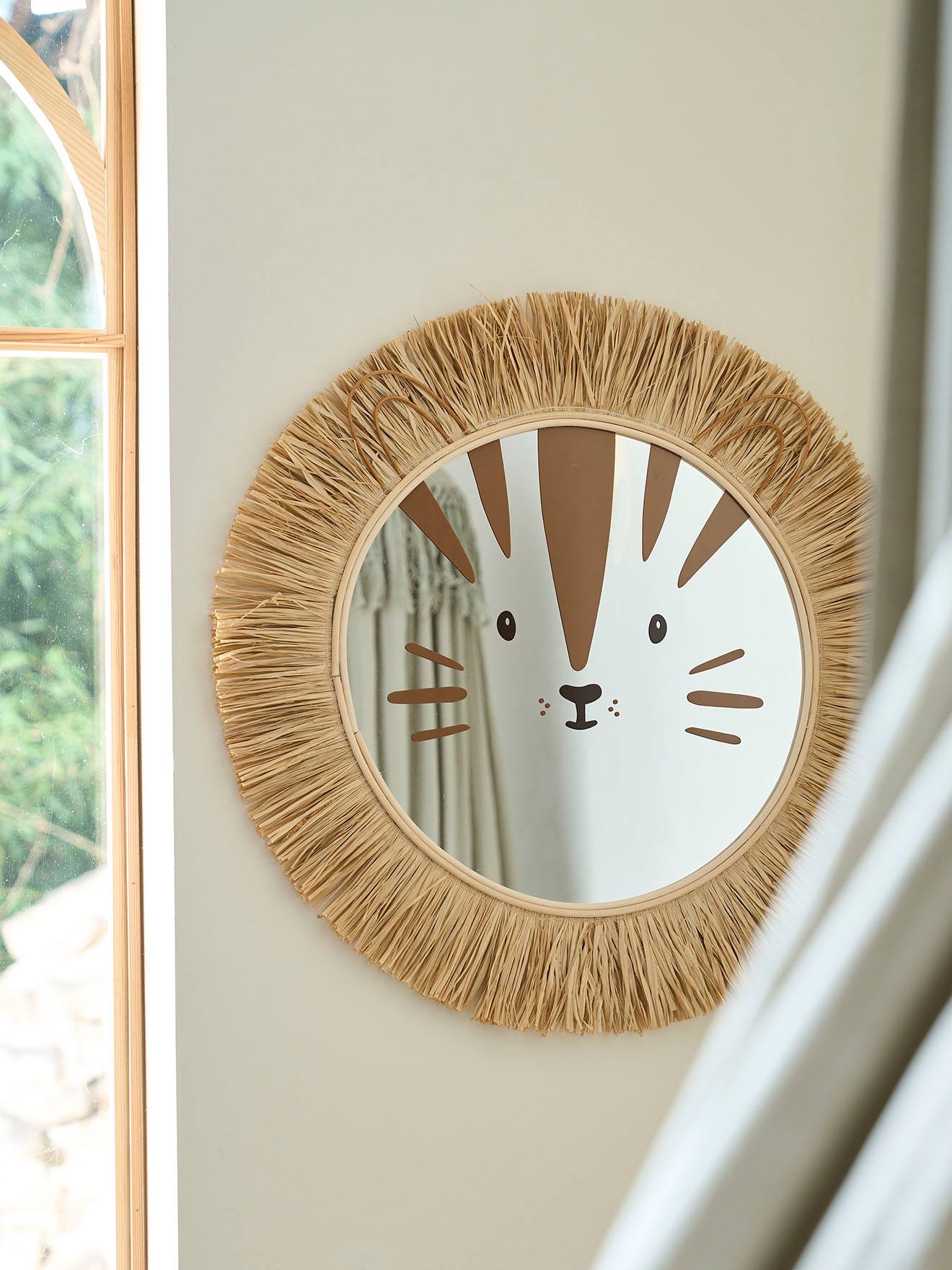Lion Mirror in Rattan & Raffia - mocha, Bedding & Decor