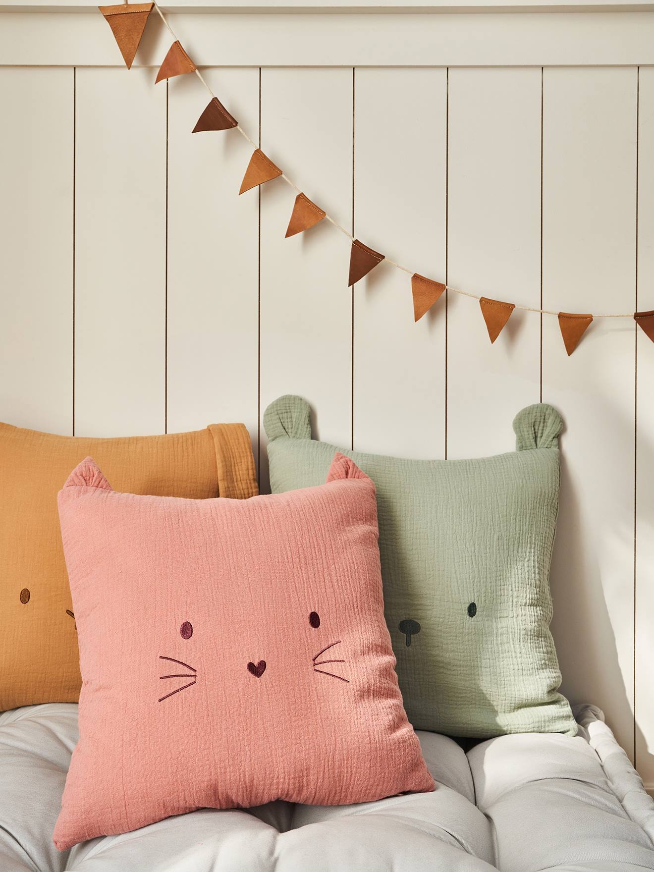 Cotton Gauze Animal Cushion - rose, Bedding & Decor | Vertbaudet