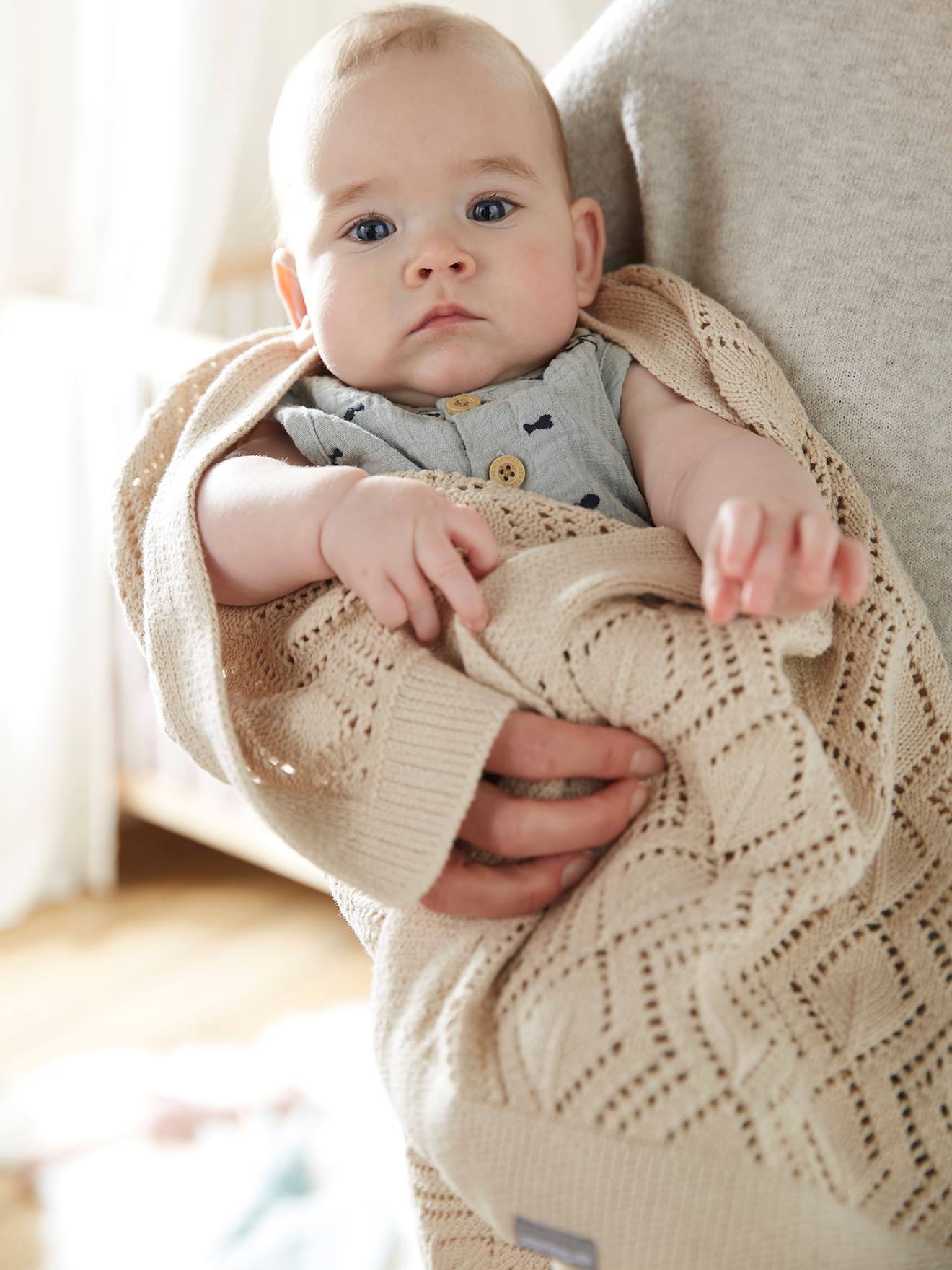 Pointelle Throw in Organic Cotton light solid