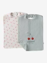 Nursery-Mealtime-Pack of 2 cotton gauze bibs CHERRY