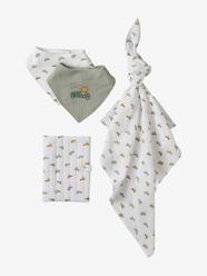 Nursery-Mealtime-4-piece baby gift set: 2 bibs + 1 muslin cloth + 1 health book cover