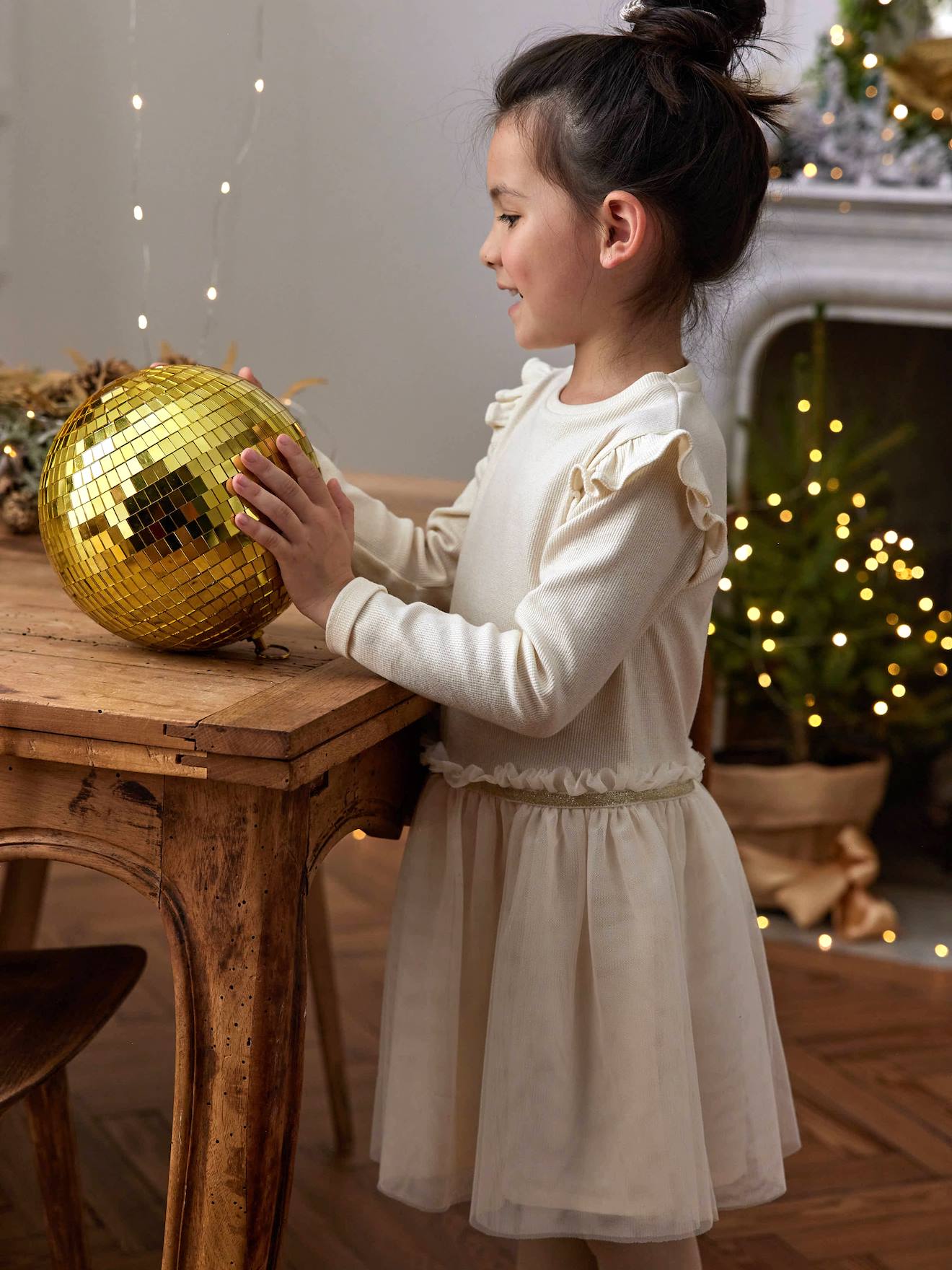 Dual Fabric Christmas Special Dress with Tulle Skirt