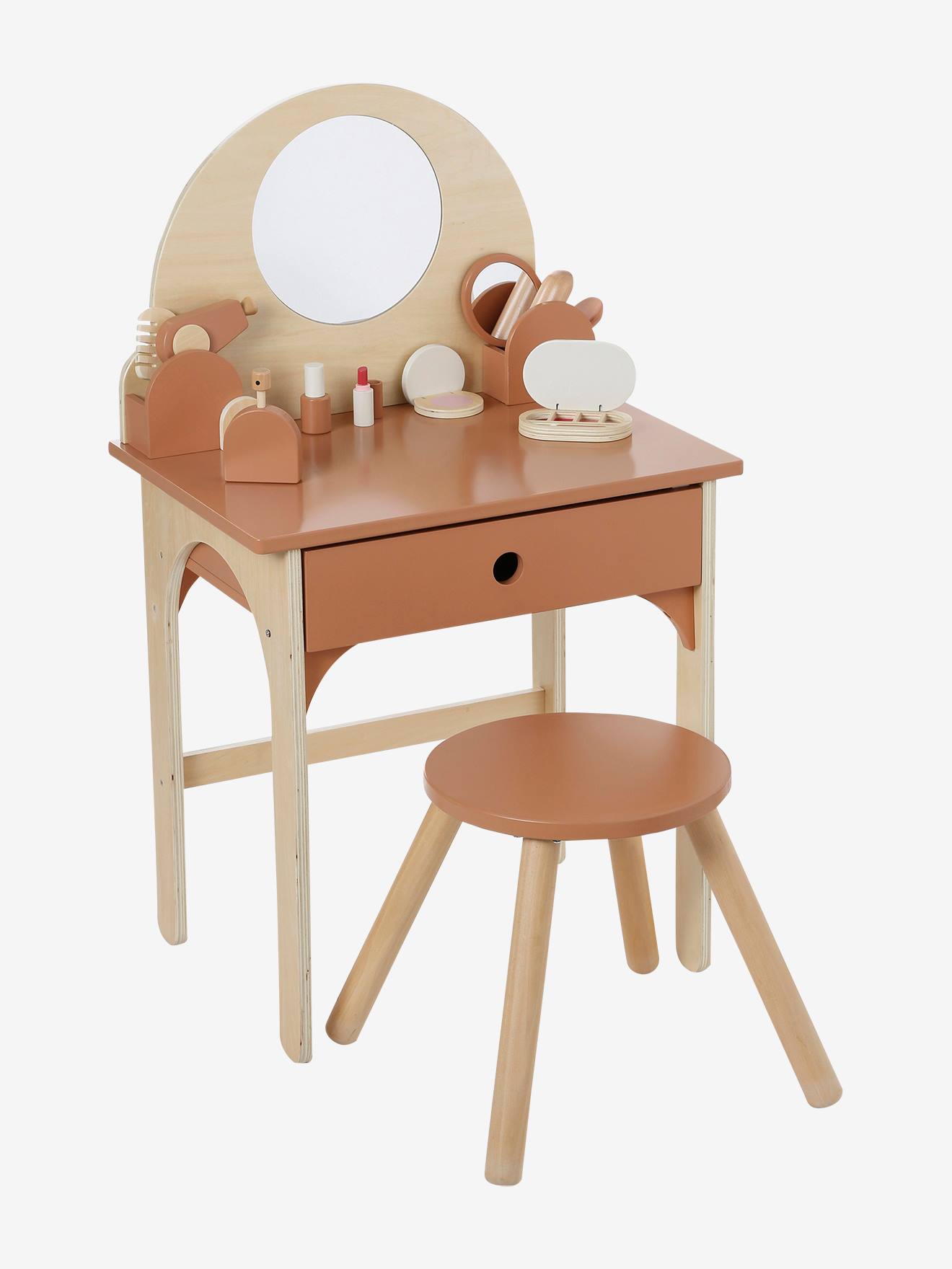Dressing table + stool with FSC100® wooden accessories caramel