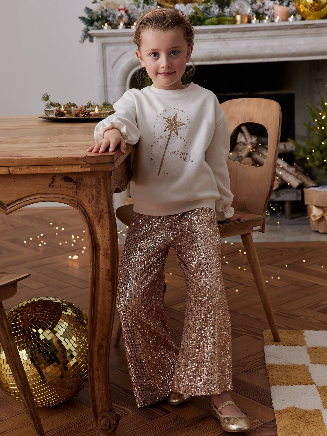 Wide-Leg Trousers with Christmas Sequins