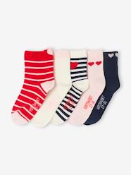 Girls-Pack of 5 Pairs of Ankle Socks with Heart Motifs for Girls