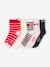 Pack of 5 Pairs of Ankle Socks with Heart Motifs for Girls red 