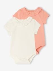 Baby-Bodysuits & Sleepsuits-Pack of 2 Short-Sleeved Bodysuits with Fancy Collar, for Babies