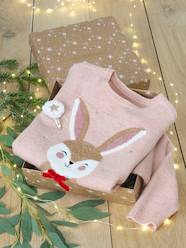 Girls-Christmas Gift Box with Jacquard Knit Reindeer Jumper + 2 Scrunchies for Girls