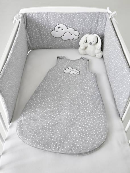 Padded Cot Bumper Celestial Cloud Theme Grey Medium All Over