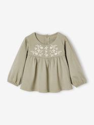 Baby-T-shirts & Roll Neck T-Shirts-Blouse with Embroidered Flowers for Babies