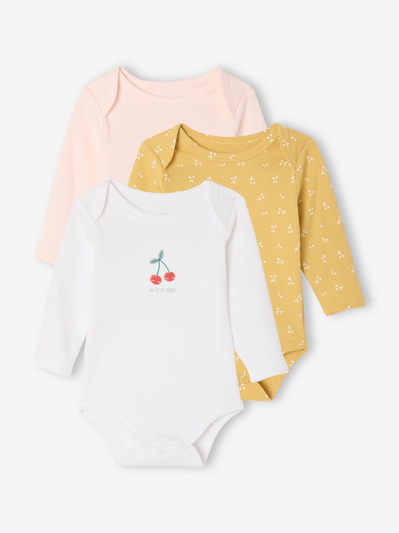 3 pack long-sleeved cherry bodysuits pale