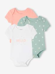 Baby-Bodysuits & Sleepsuits-Pack of 3 short-sleeved baby bodysuits