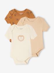 Baby-Bodysuits & Sleepsuits-Pack of 3 short-sleeved Safari bodysuits