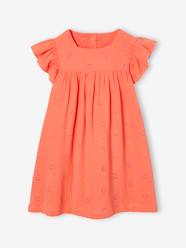 Girls-Cotton Gauze Dress with Embroidered Flowers, for Girls