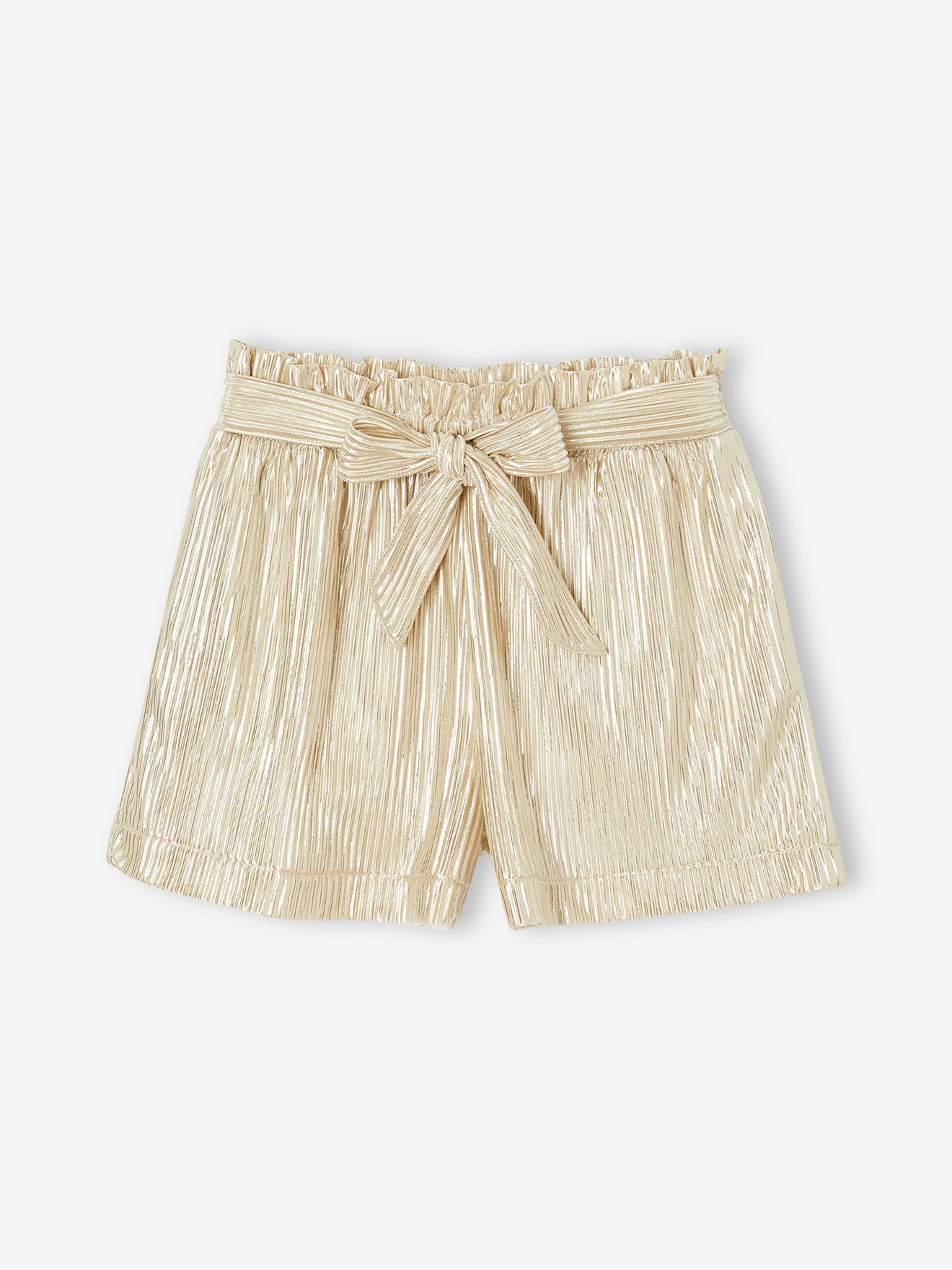 Lame shorts with pleated effect