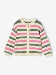 Girls-Cardigans, Jumpers & Sweatshirts-Cardigans-Striped Cardigan in Shimmery Rib Knit for Girls