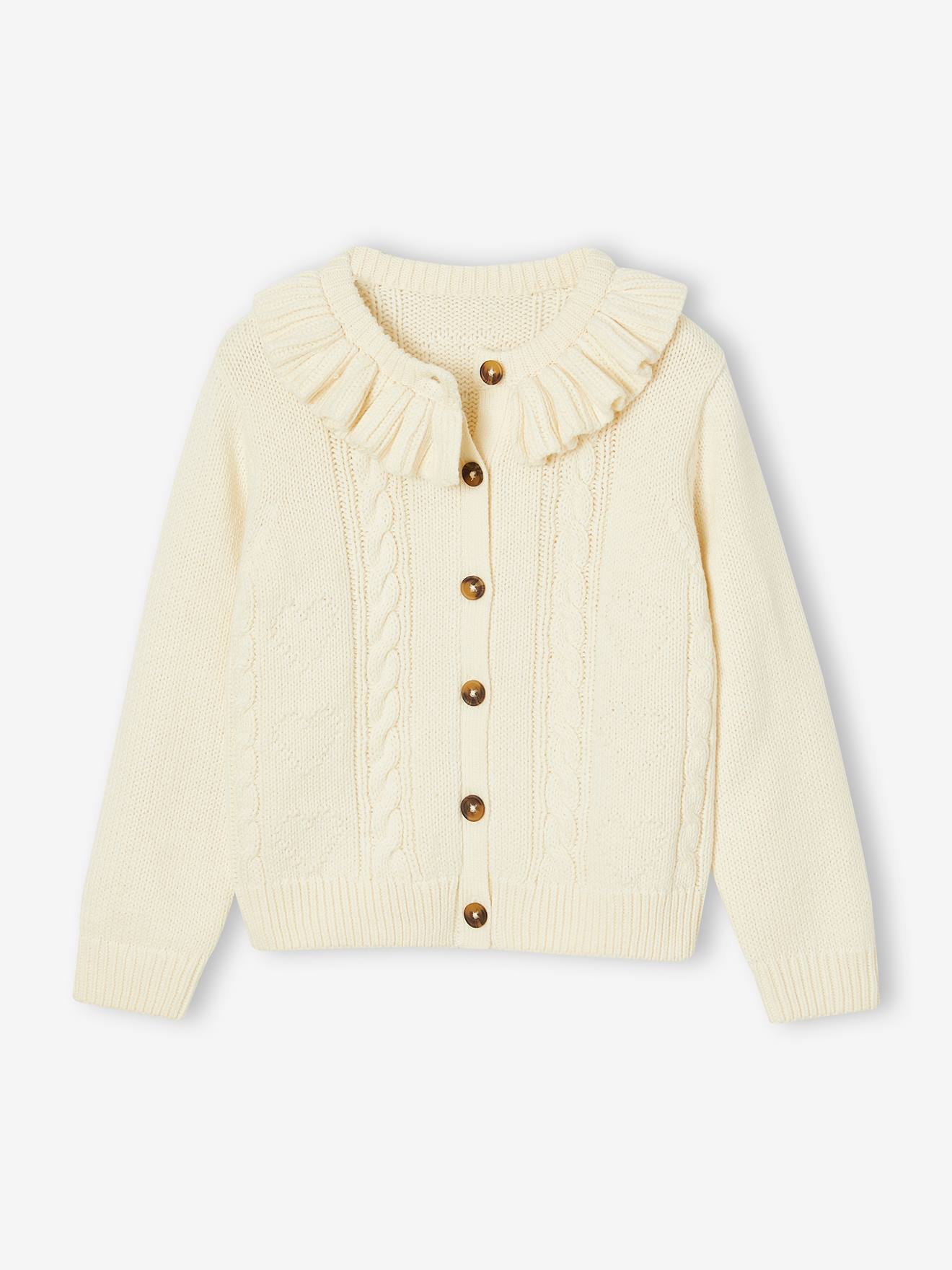 Girl's ruffled cardigan ecru