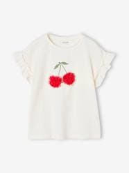 Girls-Tops-T-Shirts-T-Shirt with Iridescent Motif & Short Ruffled Sleeves for Girls