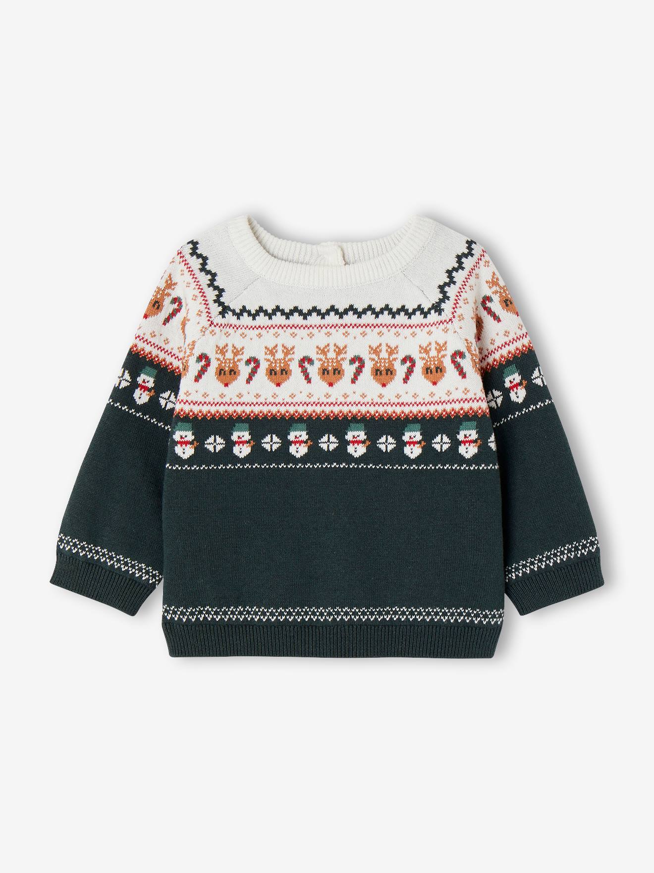 Jacquard Christmas Jumper for Babies fir green, Baby Vertbaudet