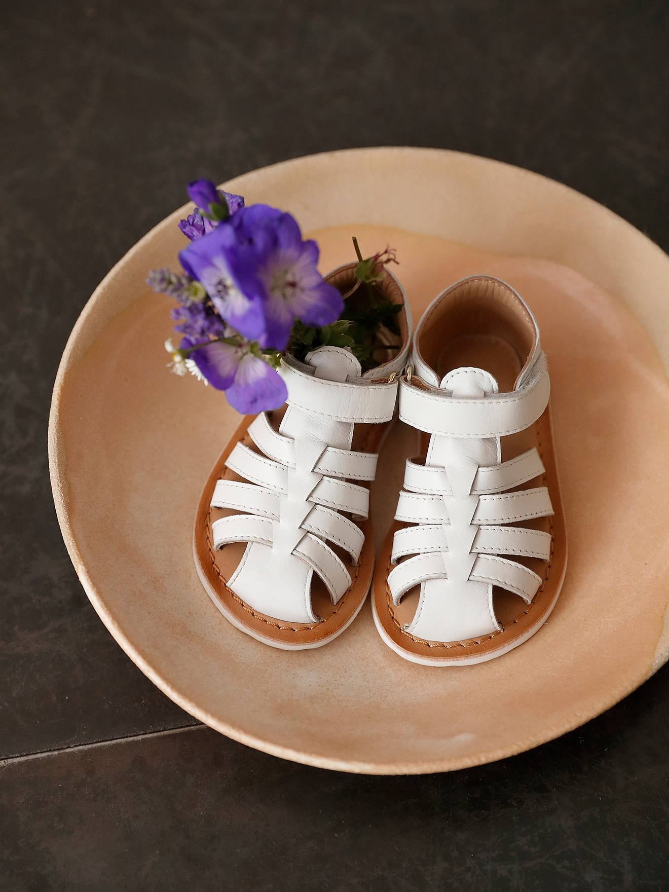 Leather Sandals with Closed Toe & Hook-&-Loop Fastening