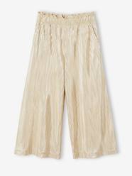 -Occasion Wear Wide-Leg Lamé Trousers with Pleats for Girls