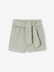 Girls-Shorts-Cotton gauze shorts with a fancy belt for girls