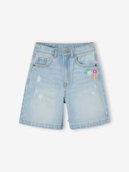 Girls-Embroidered floral denim shorts