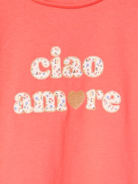 T-Shirt with Message in Flower Motifs for Girls coral+ecru+pale yellow+sky blue 