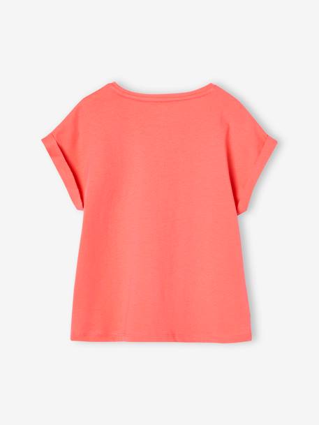 T-Shirt with Message in Flower Motifs for Girls coral+ecru+pale yellow+sky blue 