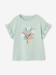 Girls-T-Shirt with Iridescent Motif & Short Ruffled Sleeves for Girls