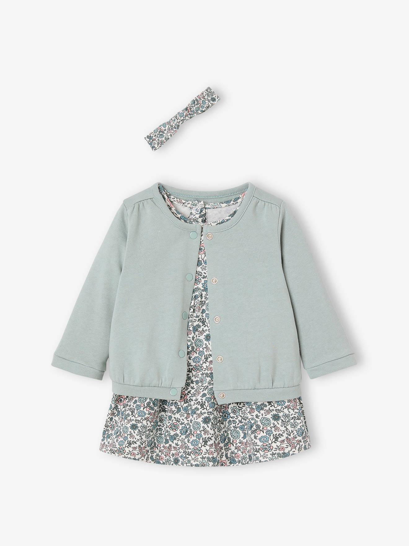 3-Piece Outfit: Dress + Cardigan + Headband