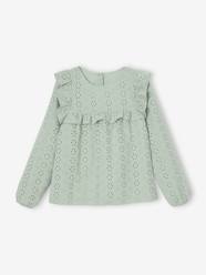 -Blouse with Ruffles in Broderie Anglaise, for Girls