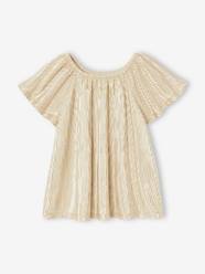 Girls-Pleated Lamé Occasion Wear Blouse with Butterfly Sleeves for Girls